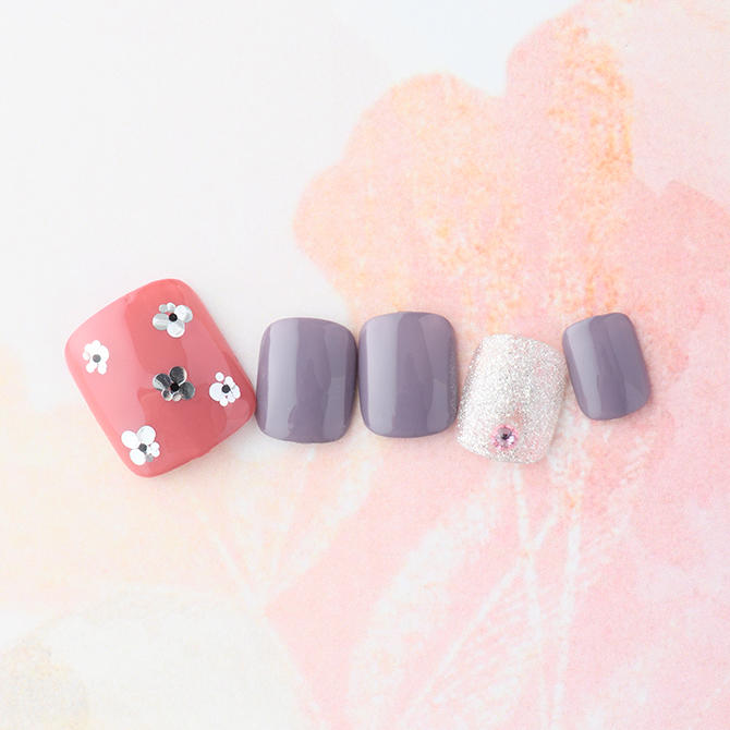 <center>【FOOT】ランダムなホロを組み合わせたキュートなフラワーフット<br>(K09-S14)</center>