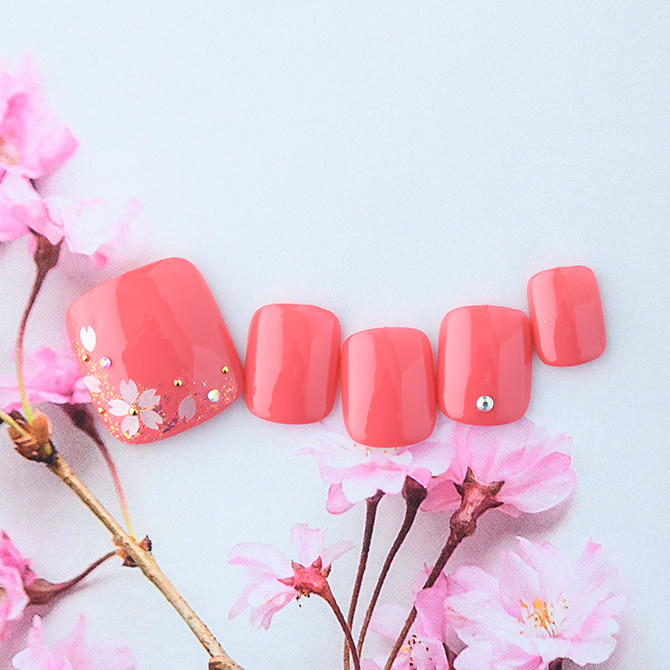 <center>【FOOT】<br>鮮やかコーラルにきらめく桜を閉じ込めて<br>(L02-CP1-L14)</center>
