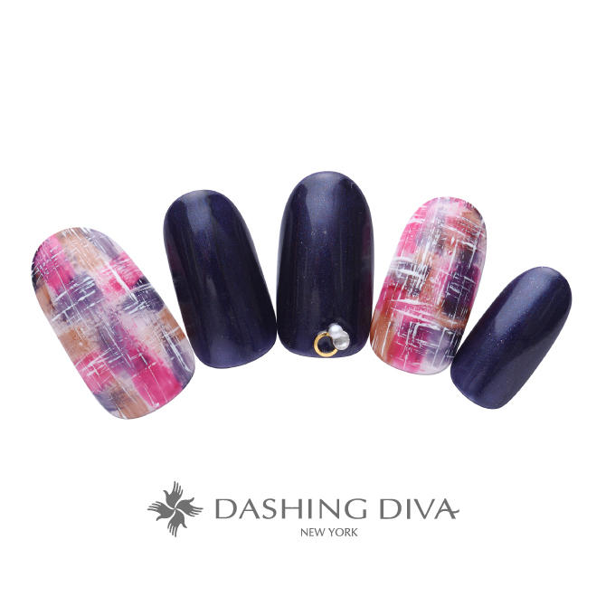 ふんわりモザイクツイードとネイビーのワンカラーネイル ネイルデザイン ネイルサロンのダッシングディバ Dashing Diva