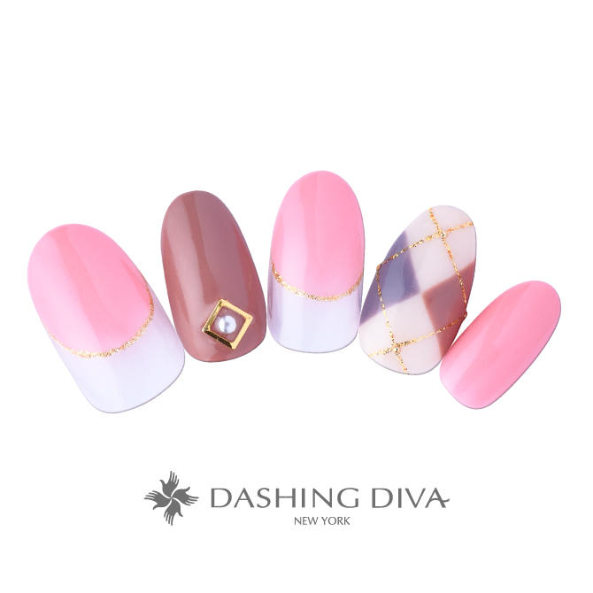 ピンクとローズブラウンの大き目アーガイルデザイン ネイルデザイン ネイルサロンのダッシングディバ Dashing Diva