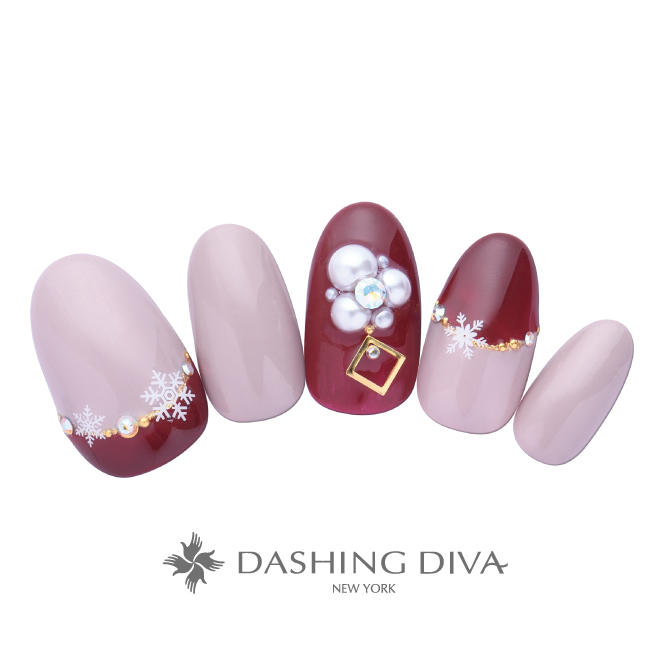 ローズピンクにたっぷりパールの艶やか冬ネイル ネイルデザイン ネイルサロンのダッシングディバ Dashing Diva