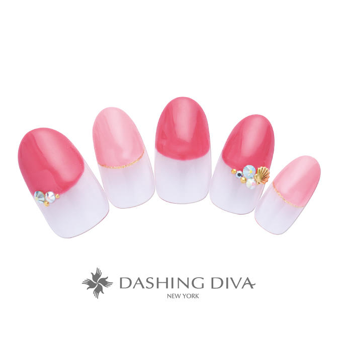 シェル ストーンアートのバルーンフレンチネイル E07 11 ネイルデザイン ネイルサロンのダッシングディバ Dashing Diva