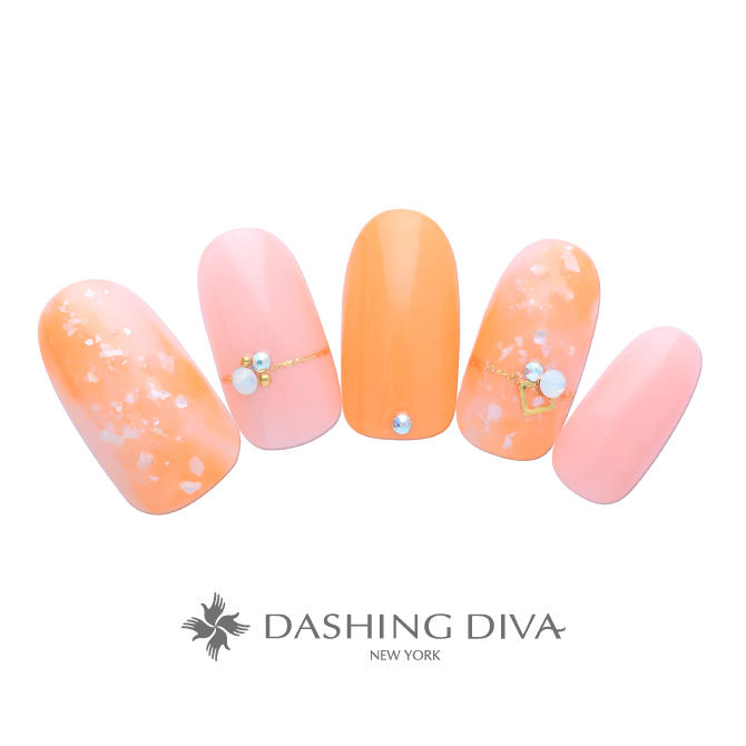 明るいオレンジのタイダイ シェルアートで指先から元気に G01 11 ネイルデザイン ネイルサロンのダッシングディバ Dashing Diva