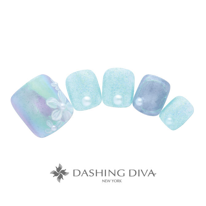 清楚なホワイトフラワー×ブルーグリーンのラメで春を感じて(L03-ST14)