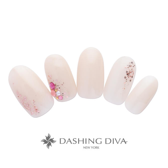 大人ベージュにキラキラピンクのラメとストーンを添えて(L03-L12)